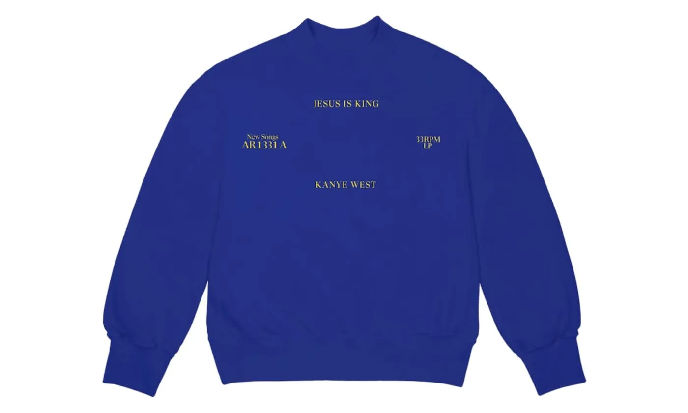 Kanye West Jesus Is King Vinyl I Crewneck Blue