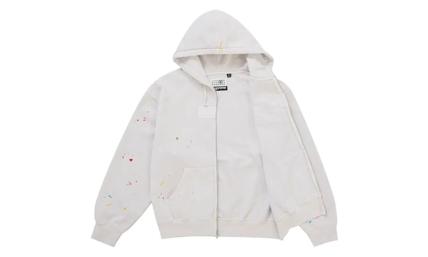 Supreme MM6 Maison Margiela Box Logo Zip Up Hooded Sweatshirt White - Image 2